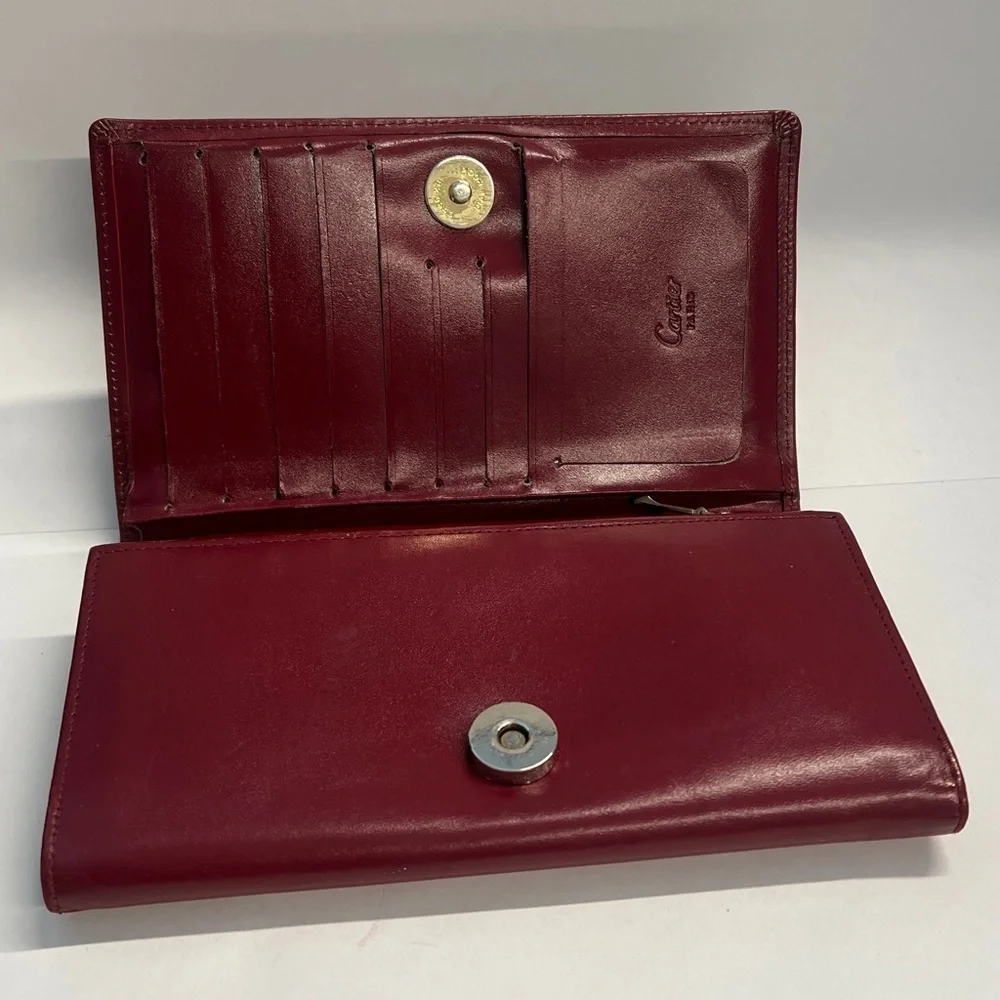 Red Leather Vintage Long Clutch Bifold Clutch Wallet